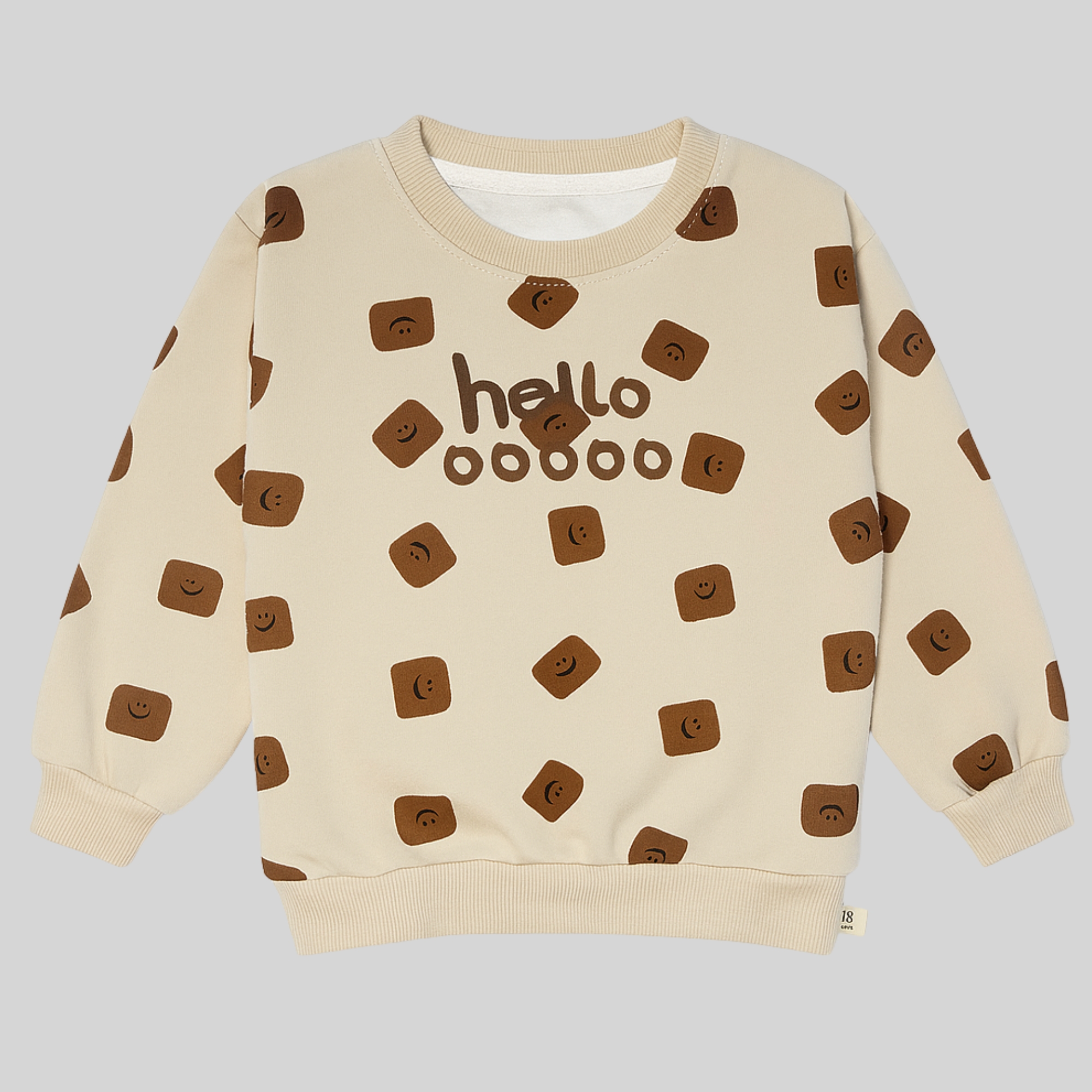 Boys Beige Printed Hello Smile Sweatshirt