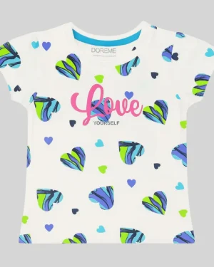 Girls Love Yourself Heart Print Cotton T-Shirt