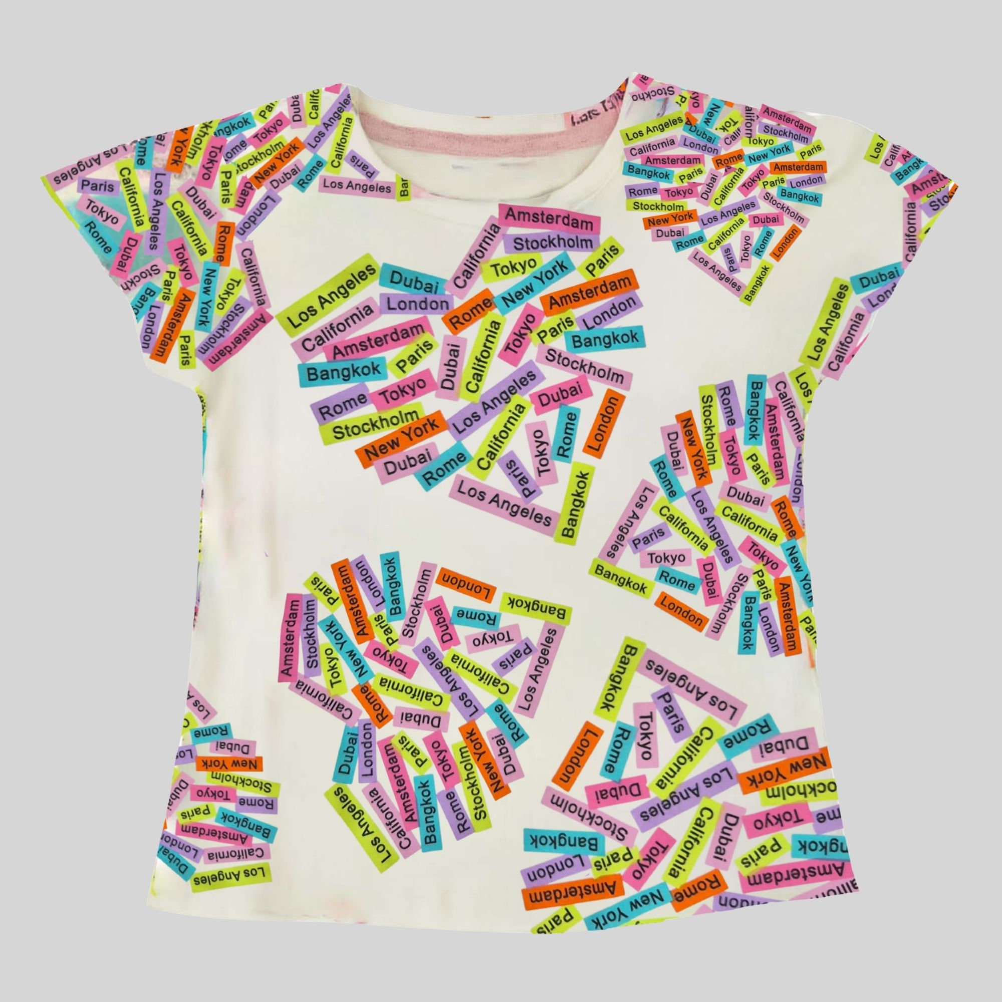 Girls Multicolor City Name Print Cotton T-Shirt