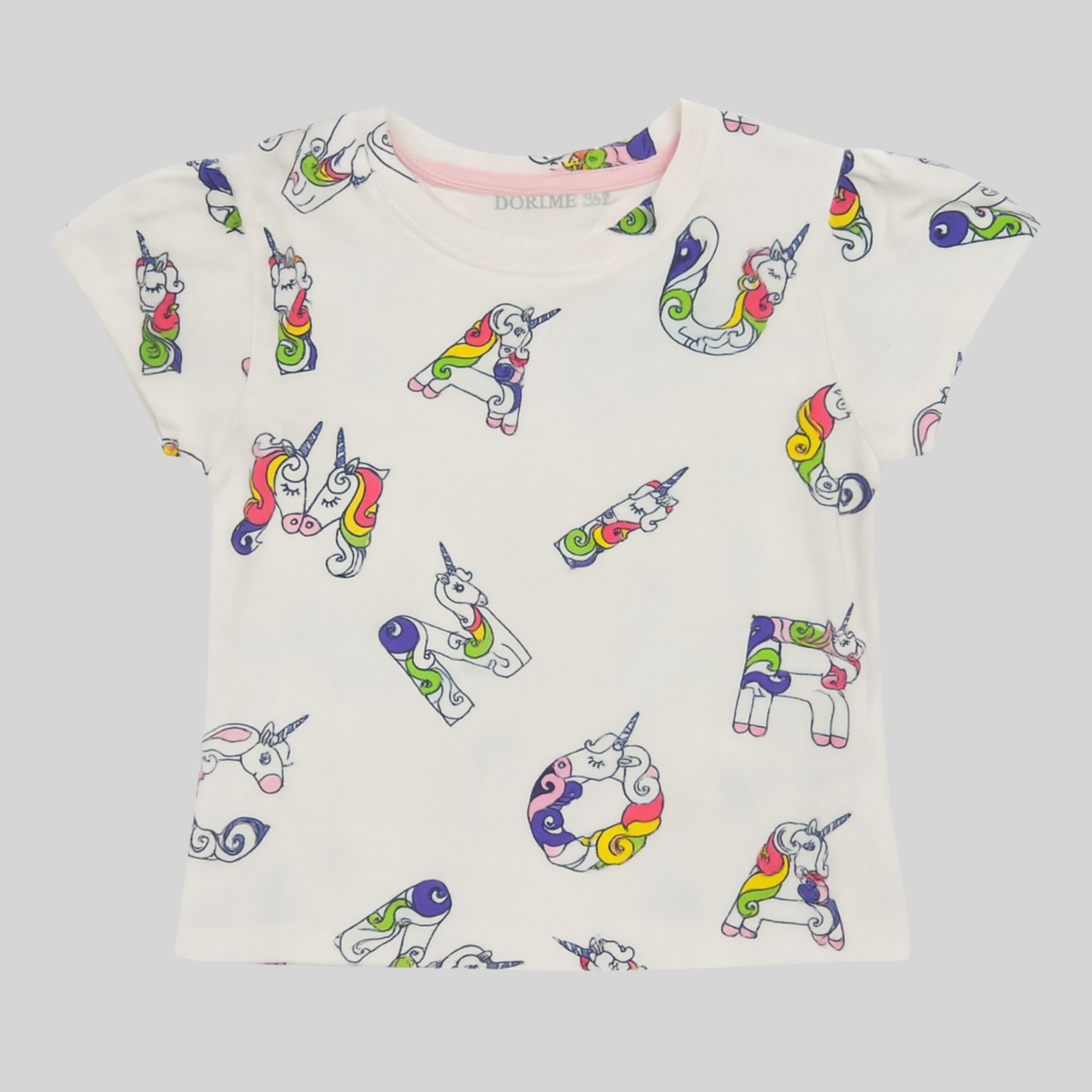 Girls White Unicorn Alphabet Print Cotton T-Shirt