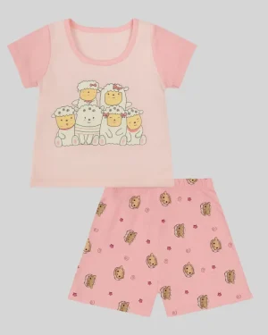 Girls Pink Sheep Print Cotton Co-ord Set