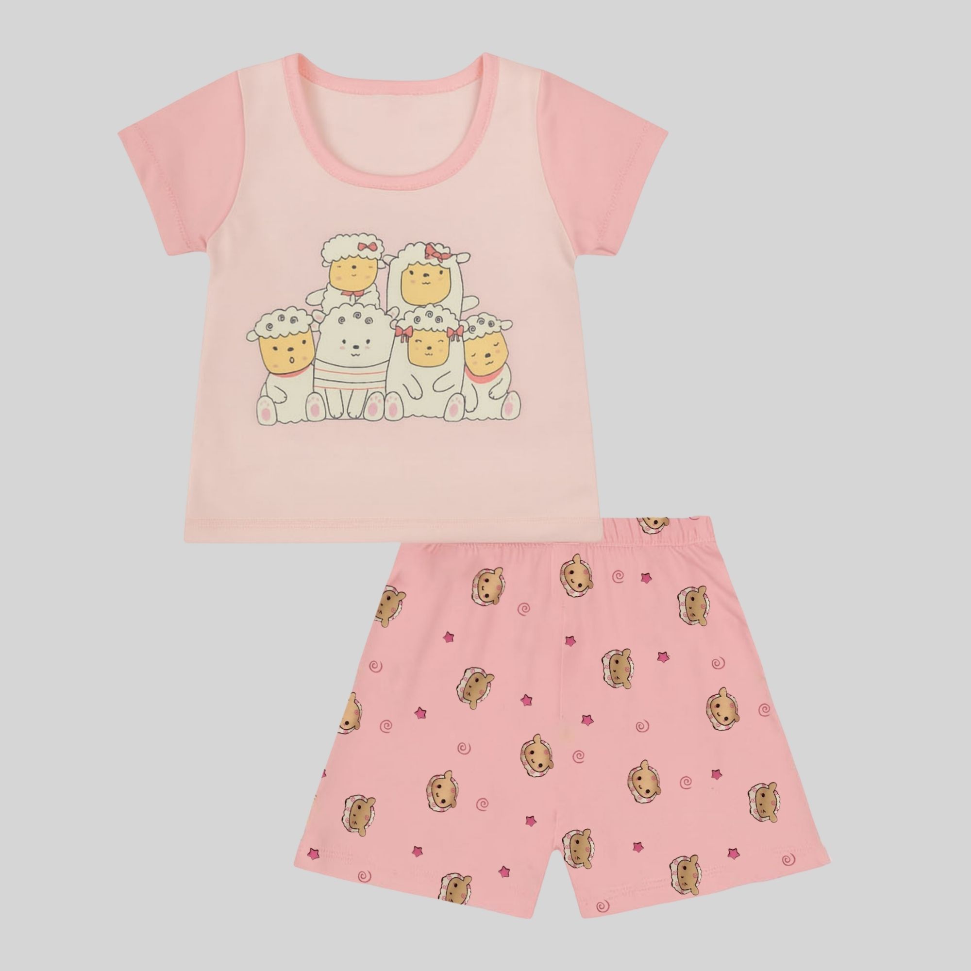 Girls Pink Sheep Print Cotton Co-ord Set