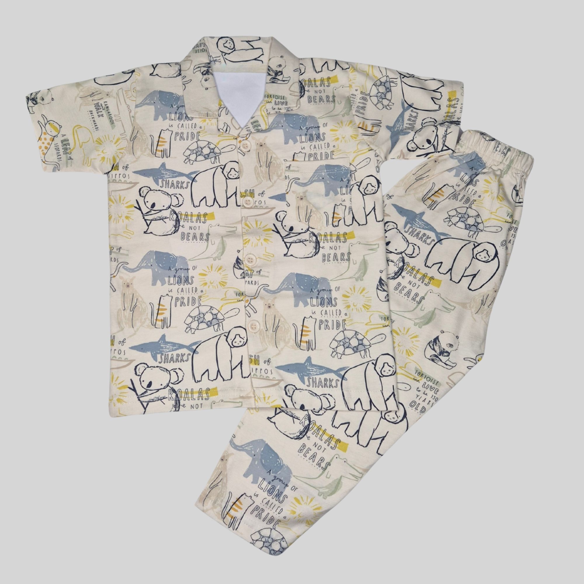 Boys Cotton Night Suit – Animal Safari Print