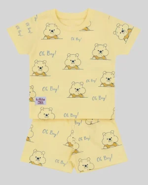 Kids Teddy Print Co-ord Set – Yellow