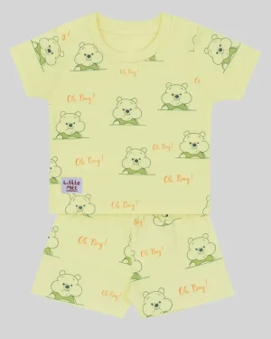 Kids Teddy Print Co-ord Set – Light Green