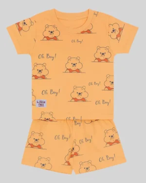 Kids Teddy Print Co-ord Set – Orange
