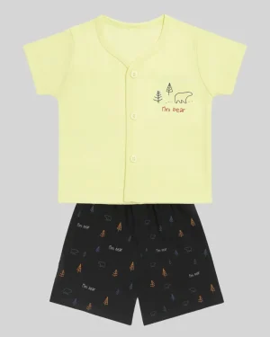 Mini Bear Cotton Co-ord Set – Light Green