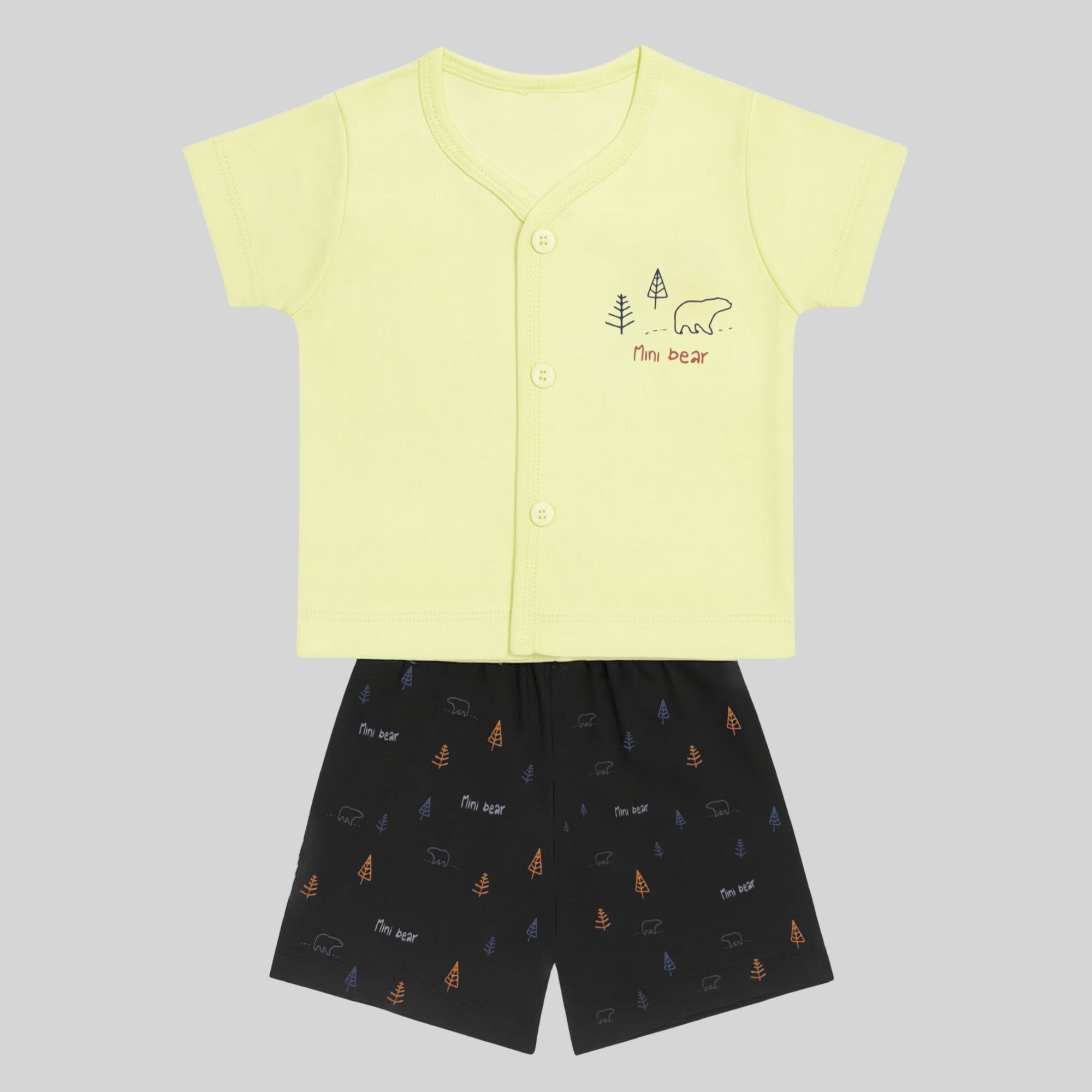 Mini Bear Cotton Co-ord Set – Light Green