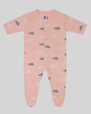 Pink Clouds Print Cotton Baby Onesie