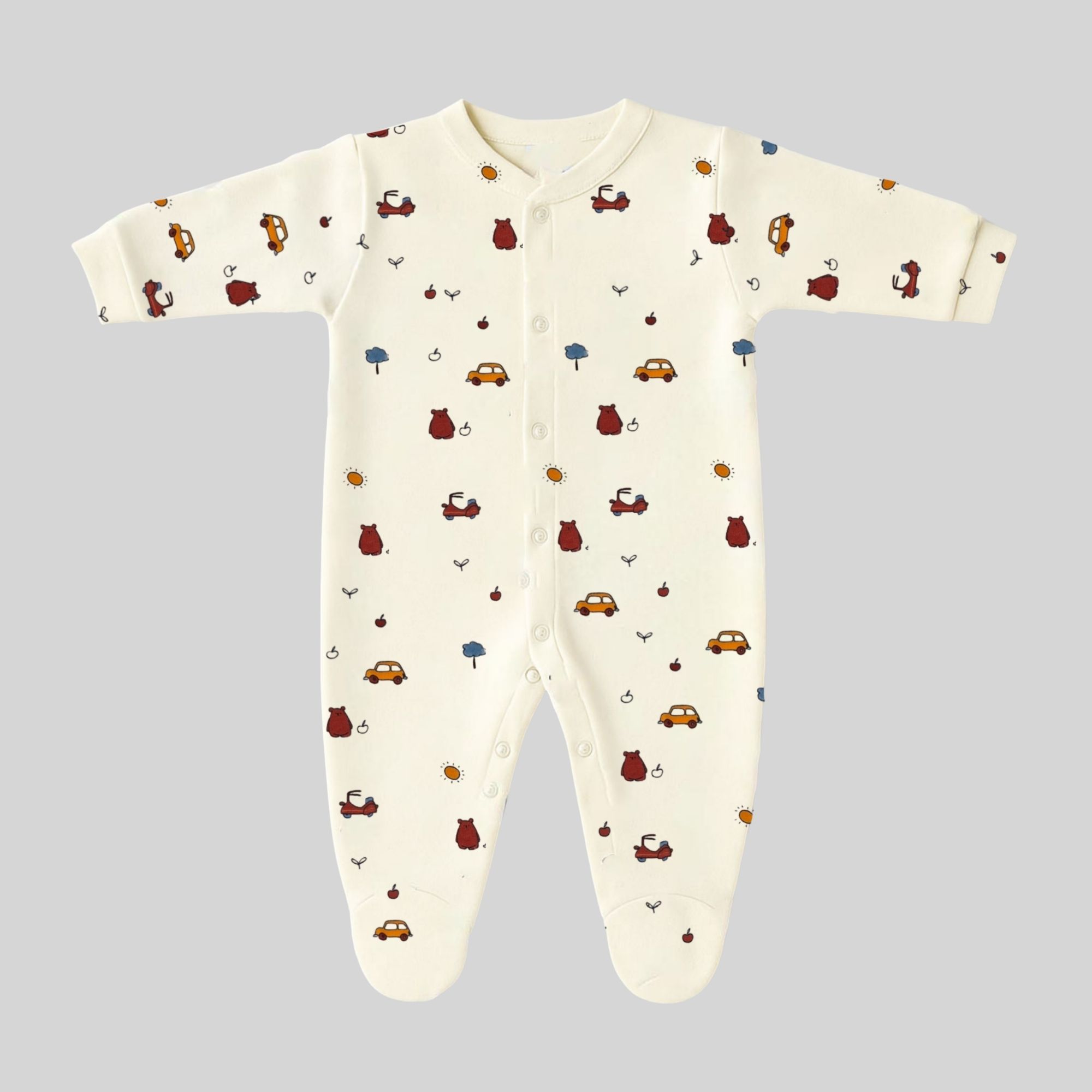 Cotton Car & Bear Print Baby Onesie