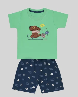 Boys Co-ord Set – Dog Patch Tee &  Print Shorts  (Green)