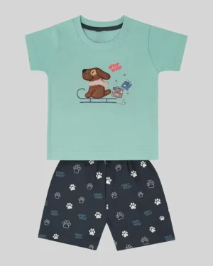 Boys Co-ord Set – Dog Patch Tee &  Print Shorts  (Blue)