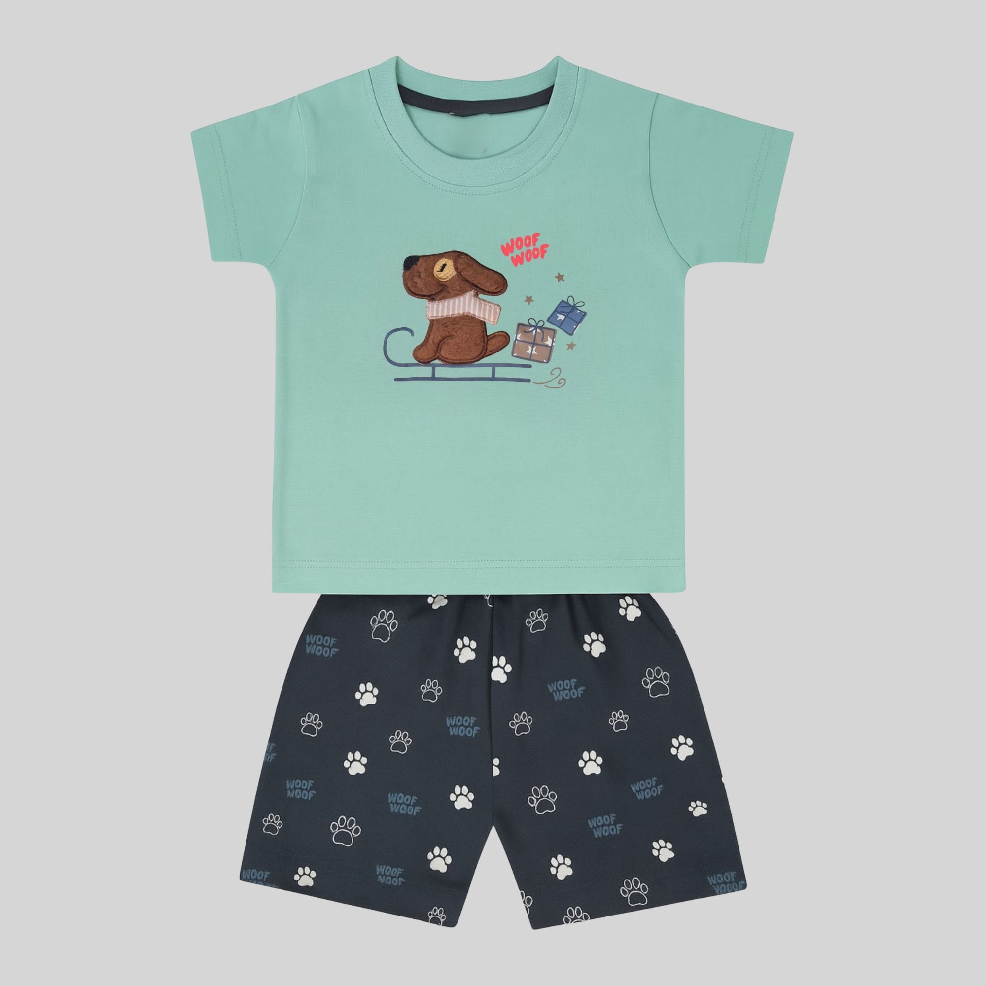 Boys Co-ord Set – Dog Patch Tee &  Print Shorts  (Blue)
