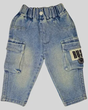 Boys Light-Wash Denim Cargo Jeans