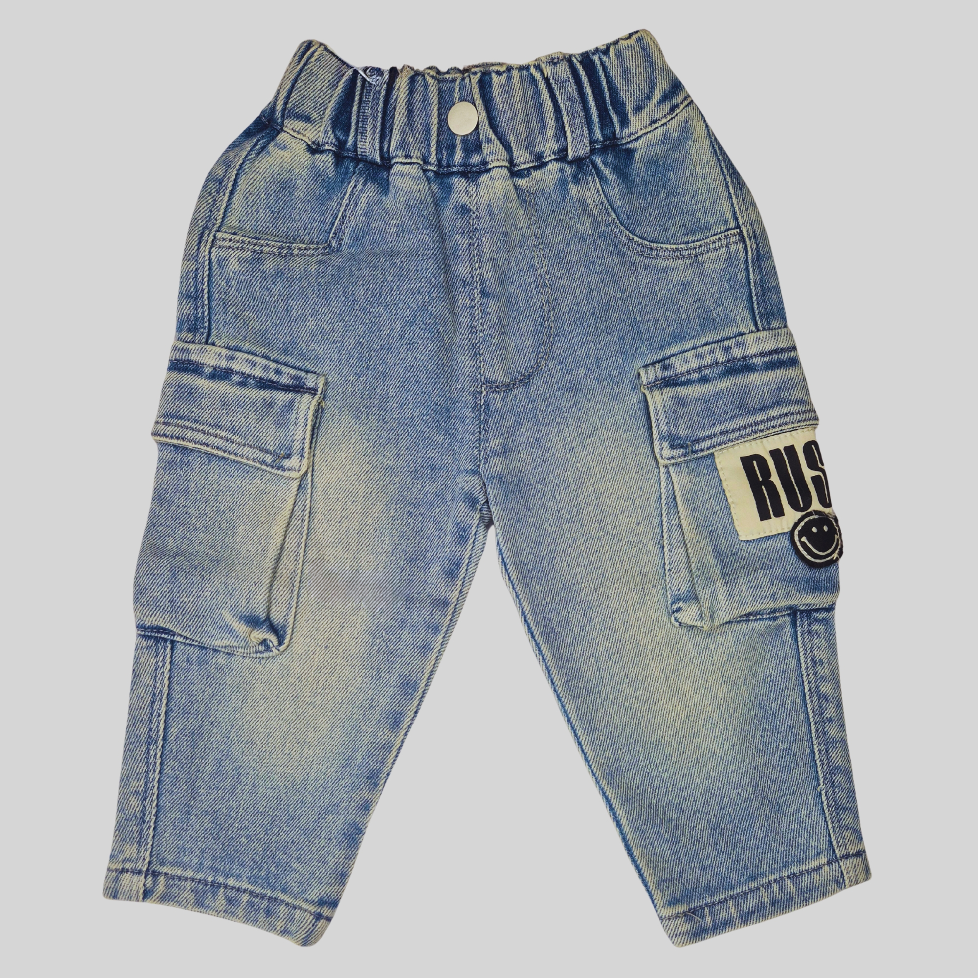 Boys Light-Wash Denim Cargo Jeans