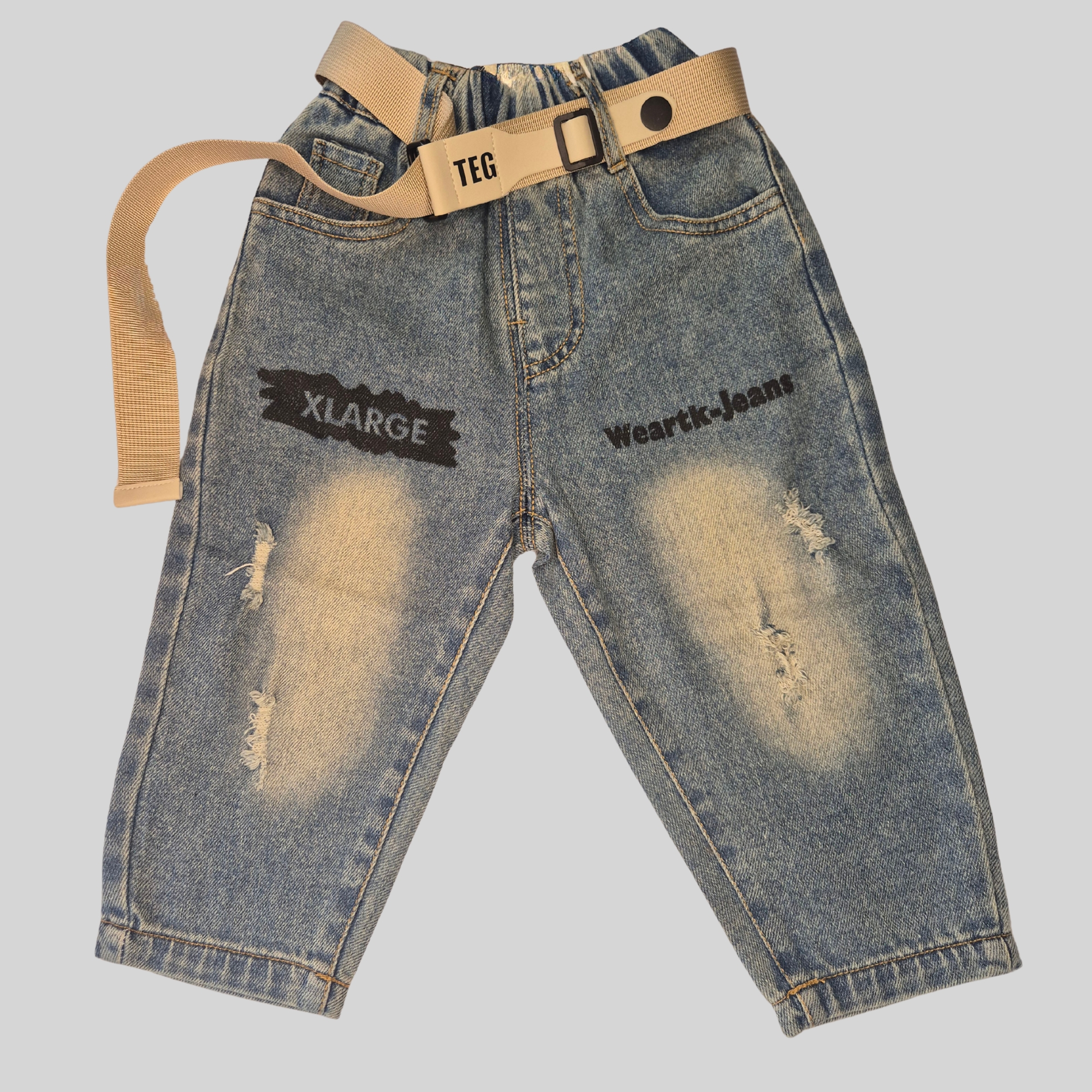 "XLARGE Patch" - Boys Denim Jeans with Belt –