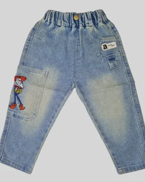 Boys Cartoon-Patch Cargo Denim Jeans – Light Blue
