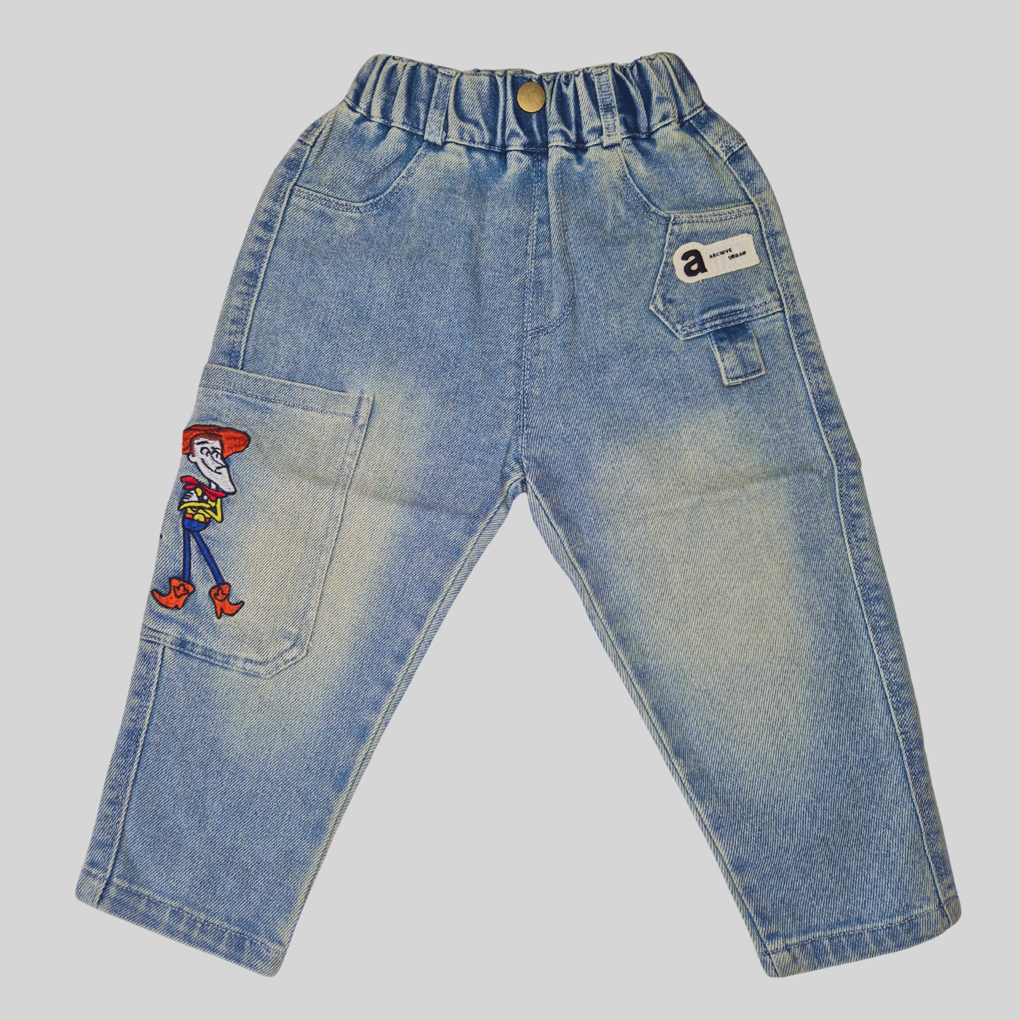 Boys Cartoon-Patch Cargo Denim Jeans – Light Blue