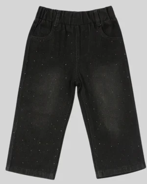 "Girls' Sparkle-Detail Black Relaxed Fit Jeans"