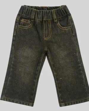 "Girls' Sparkle-Detail Charcoal Black Relaxed Fit Jeans"