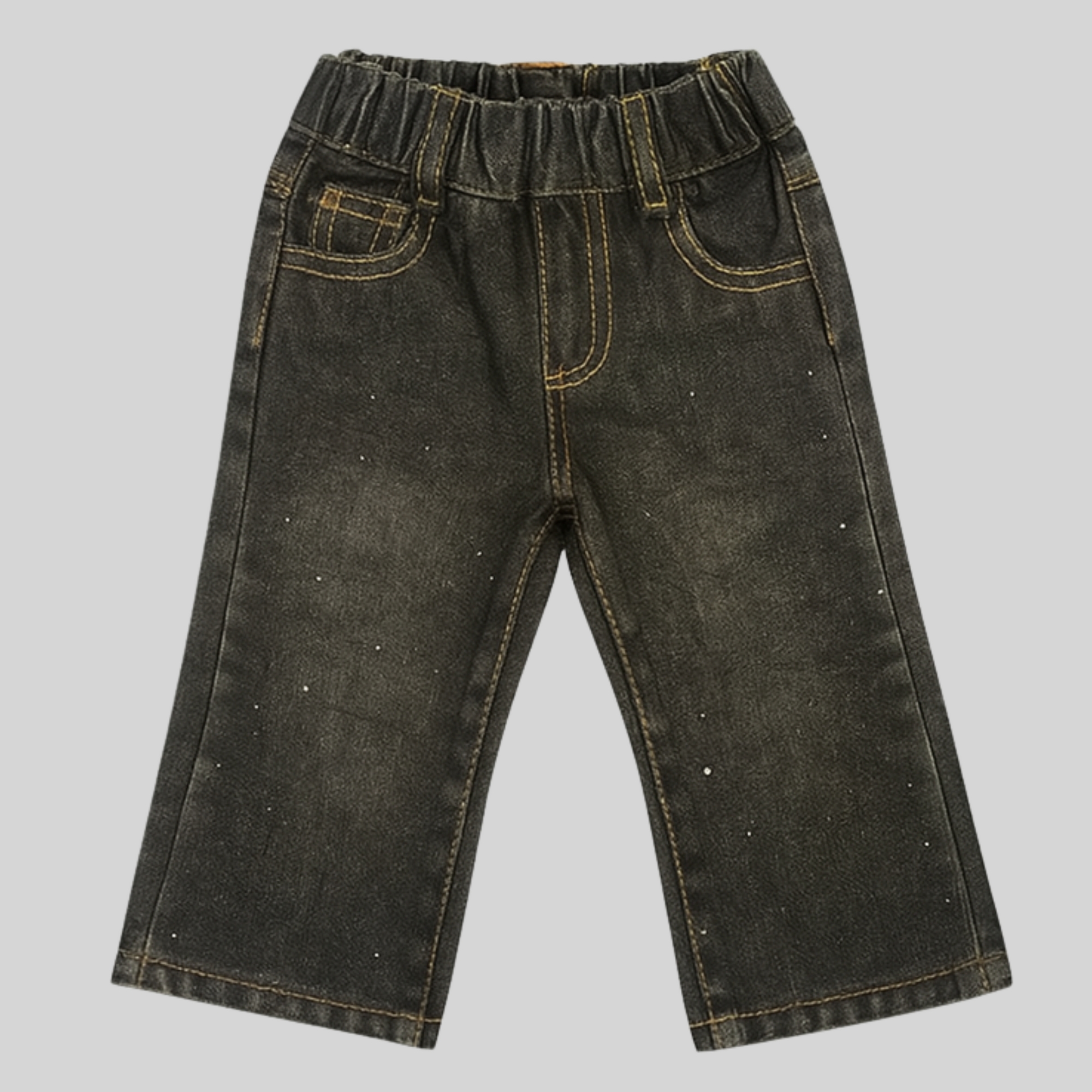 "Girls' Sparkle-Detail Charcoal Black Relaxed Fit Jeans"