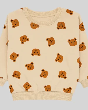 All-Over Teddy Face Print Sweatshirt – Beige