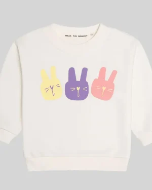 "Girls White Sweatshirt with Bunny Print"