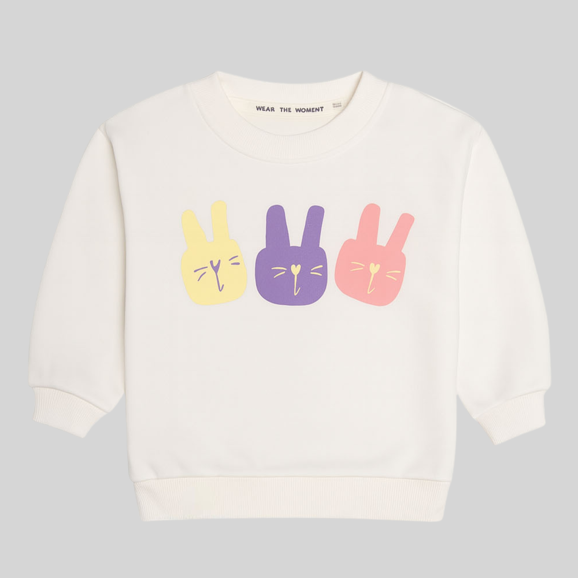 "Girls White Sweatshirt with Bunny Print"