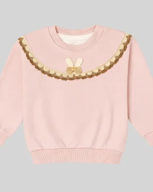 "Soft Pink Girls Sweatshirt – Lace Detail"
