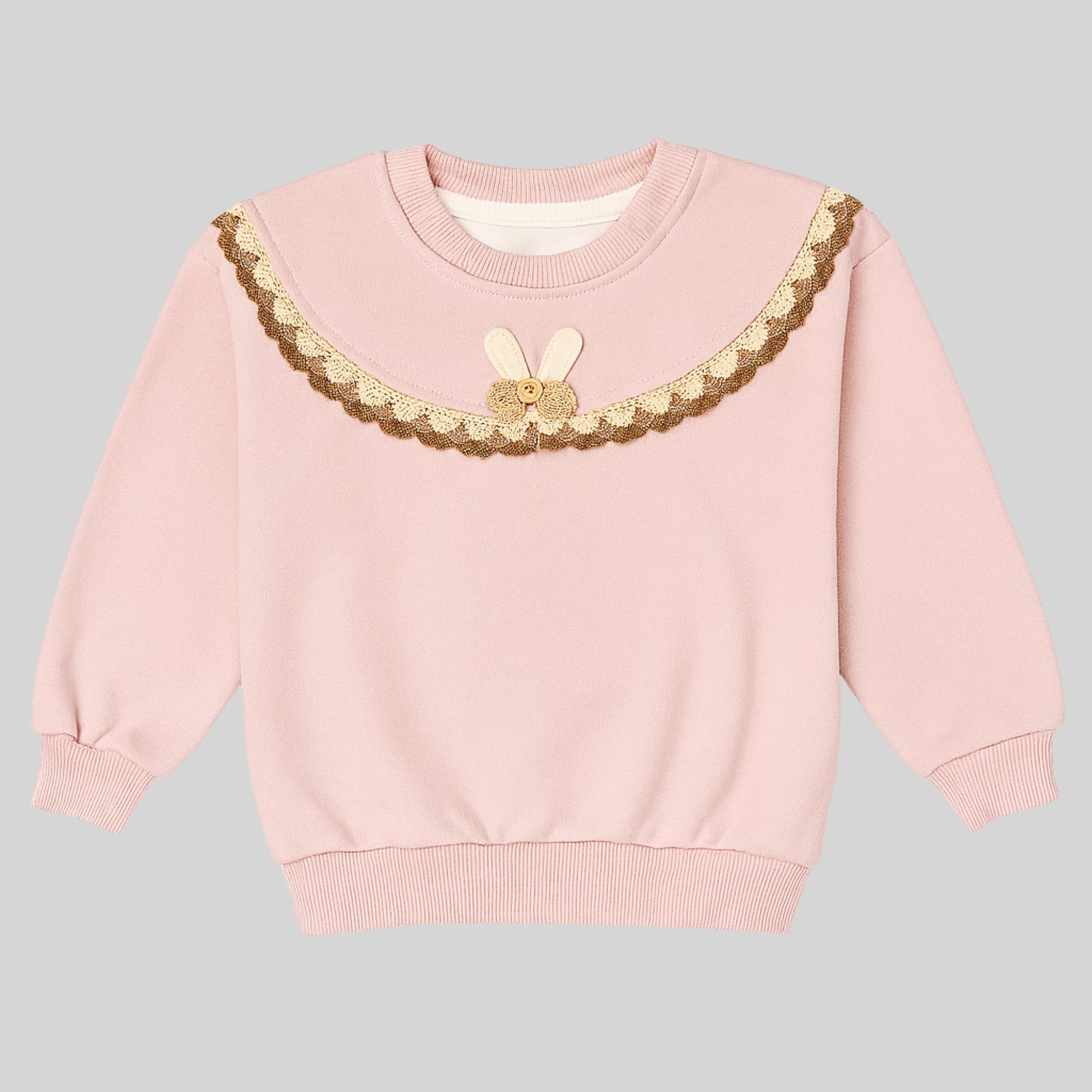 "Soft Pink Girls Sweatshirt – Lace Detail"