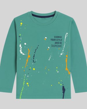 Boys Teal Paint Splash Print Full Sleeve T-Shirt