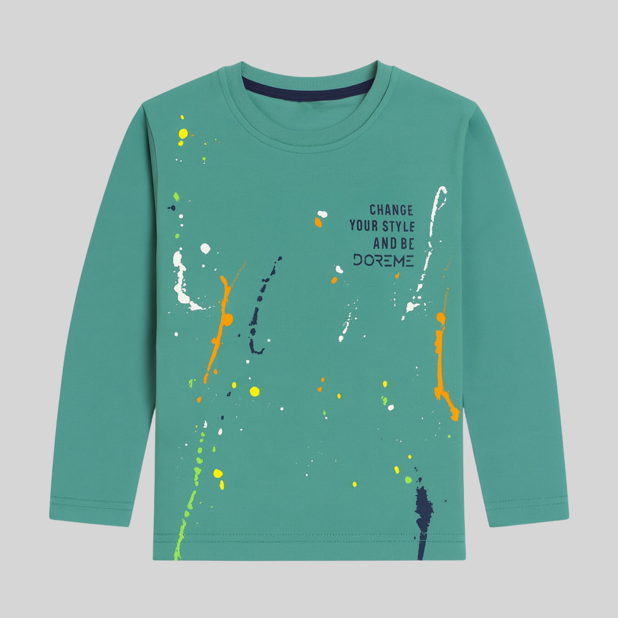 Boys Teal Paint Splash Print Full Sleeve T-Shirt