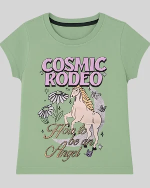 Girls Green "Cosmic Rodeo" Horse Print Cotton T-Shirt