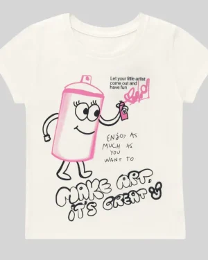 Girls White "Make Art" Spray Can Graphic Cotton T-Shirt