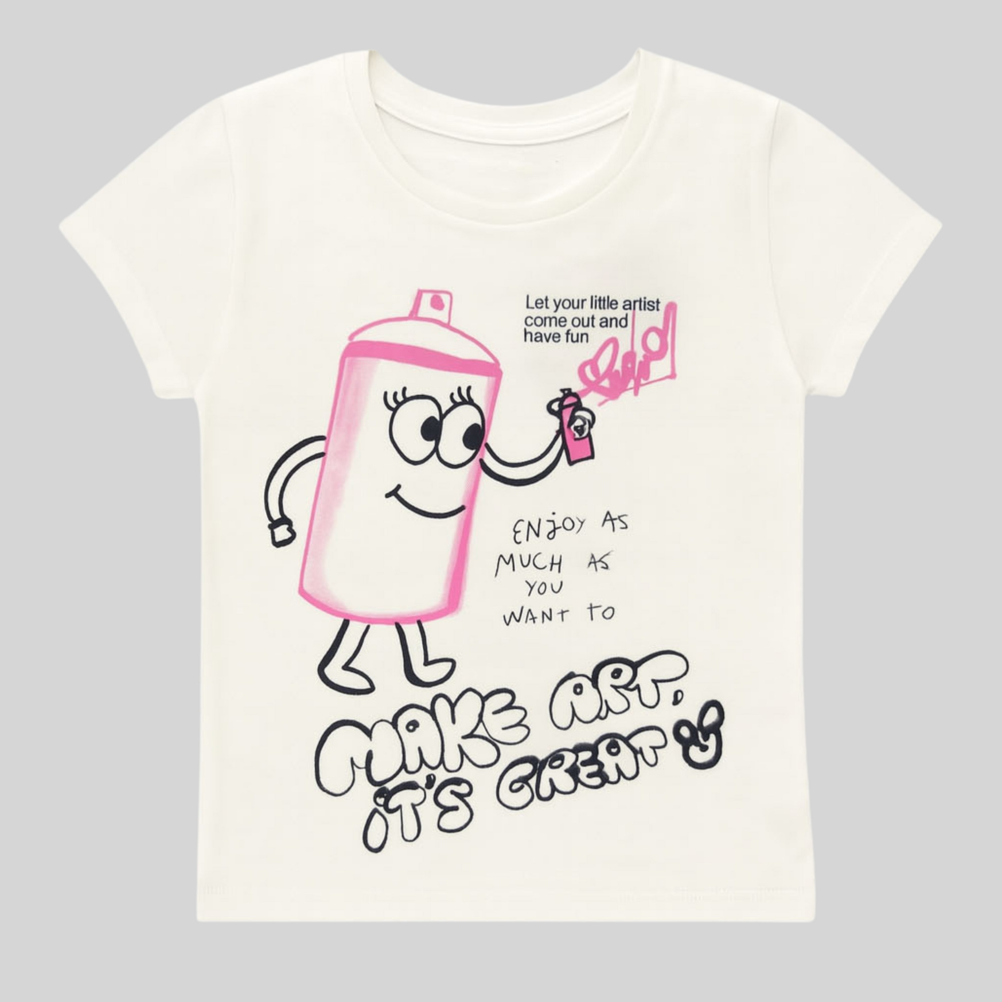 Girls White "Make Art" Spray Can Graphic Cotton T-Shirt