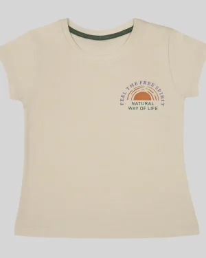 Girls Beige “Wild Deer Forest” Graphic Cotton T-Shirt