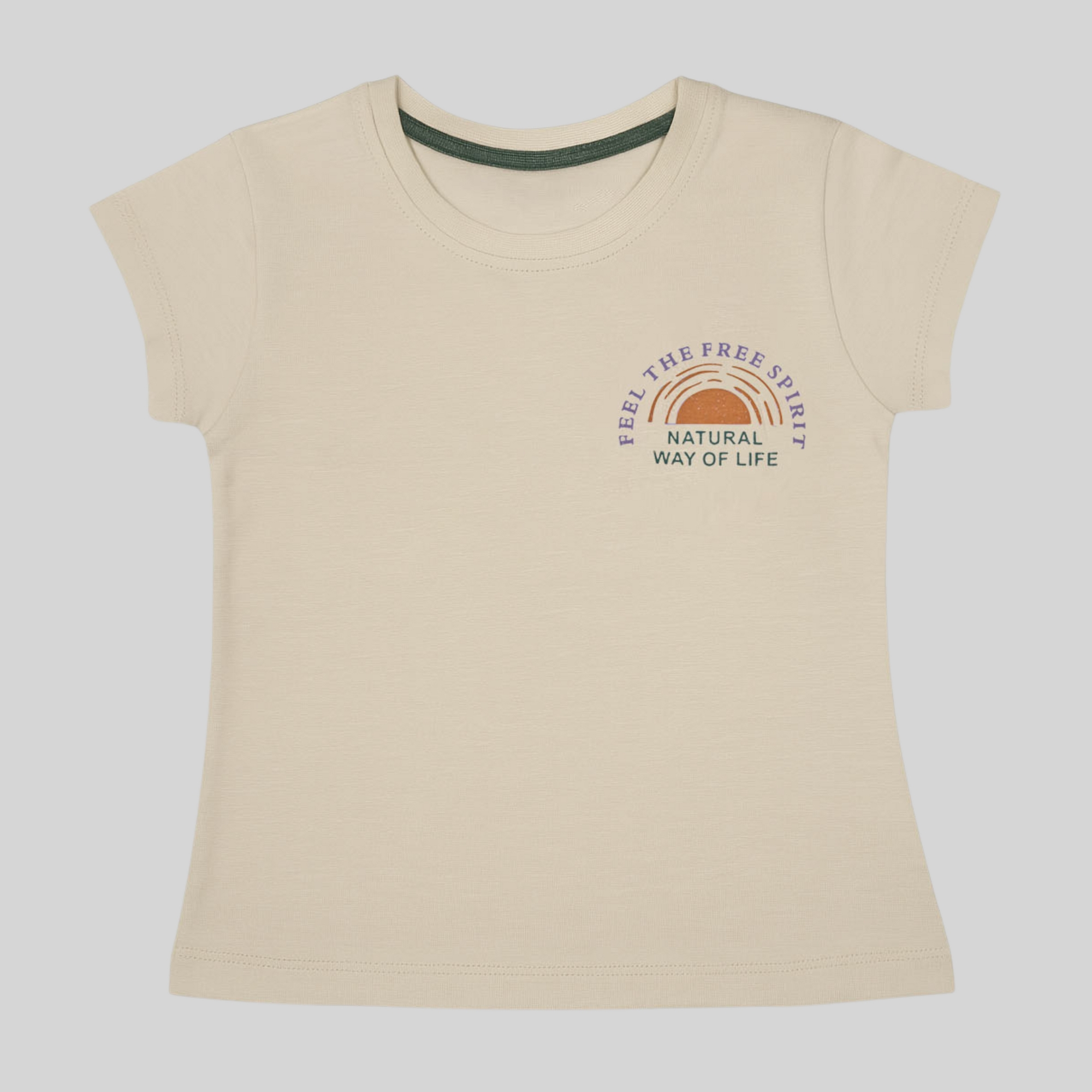 Girls Beige “Wild Deer Forest” Graphic Cotton T-Shirt