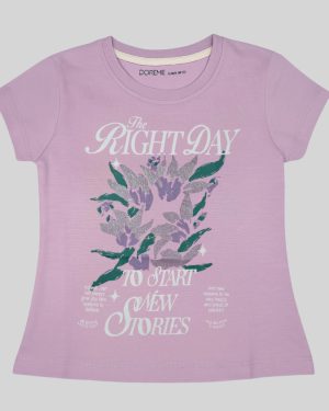 Girls Lilac “The Right Day” Floral Graphic Cotton T-Shirt