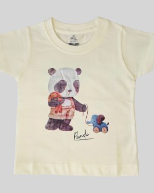 Cream Panda Print Cotton T-Shirt