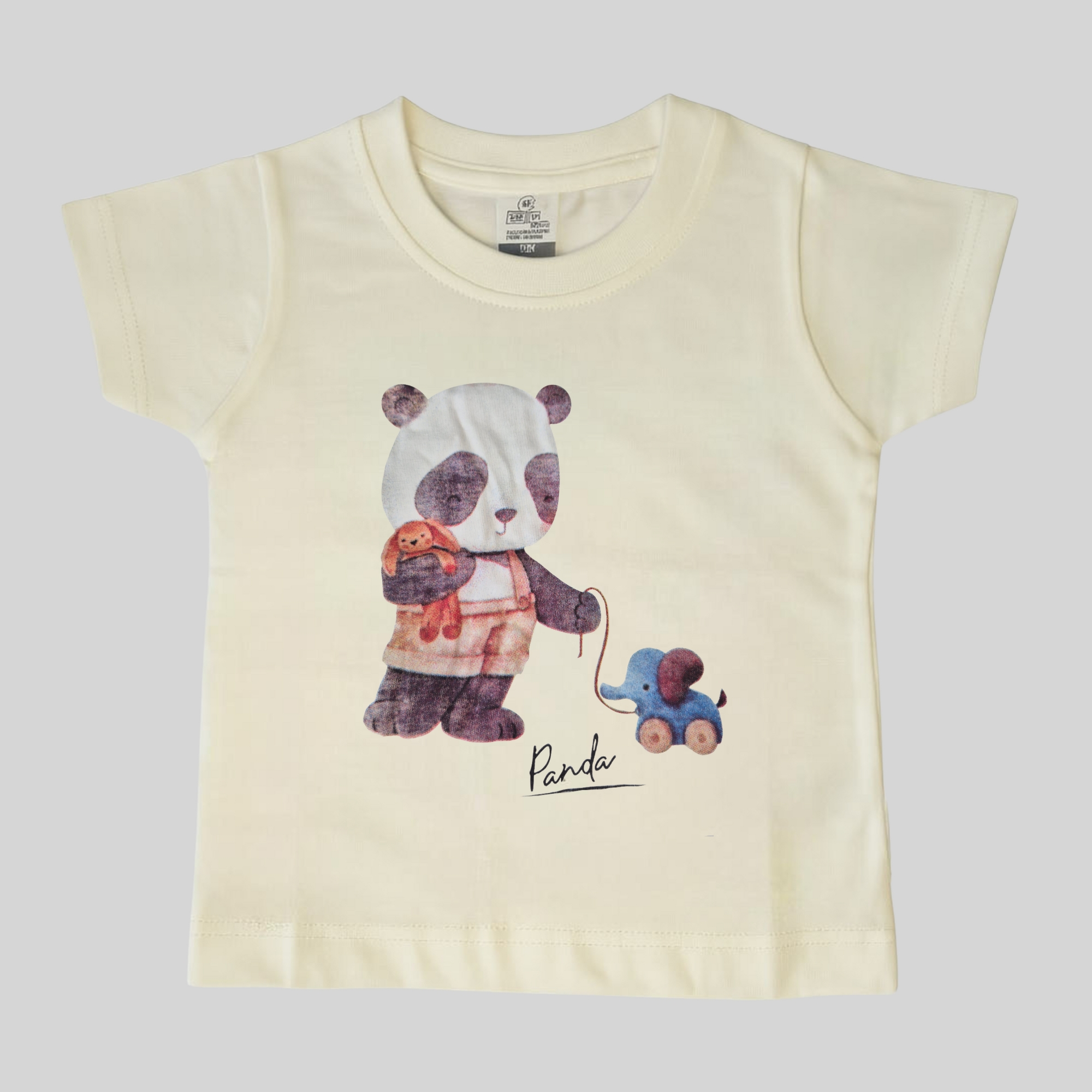 Cream Panda Print Cotton T-Shirt