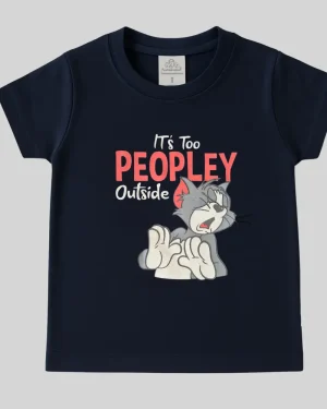 Navy Blue Tom Printed Cotton T-Shirt – “It’s Too Peopley Outside”
