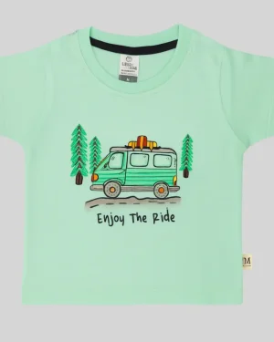 Mint Green "Enjoy the Ride" Printed Cotton T-Shirt for Girls
