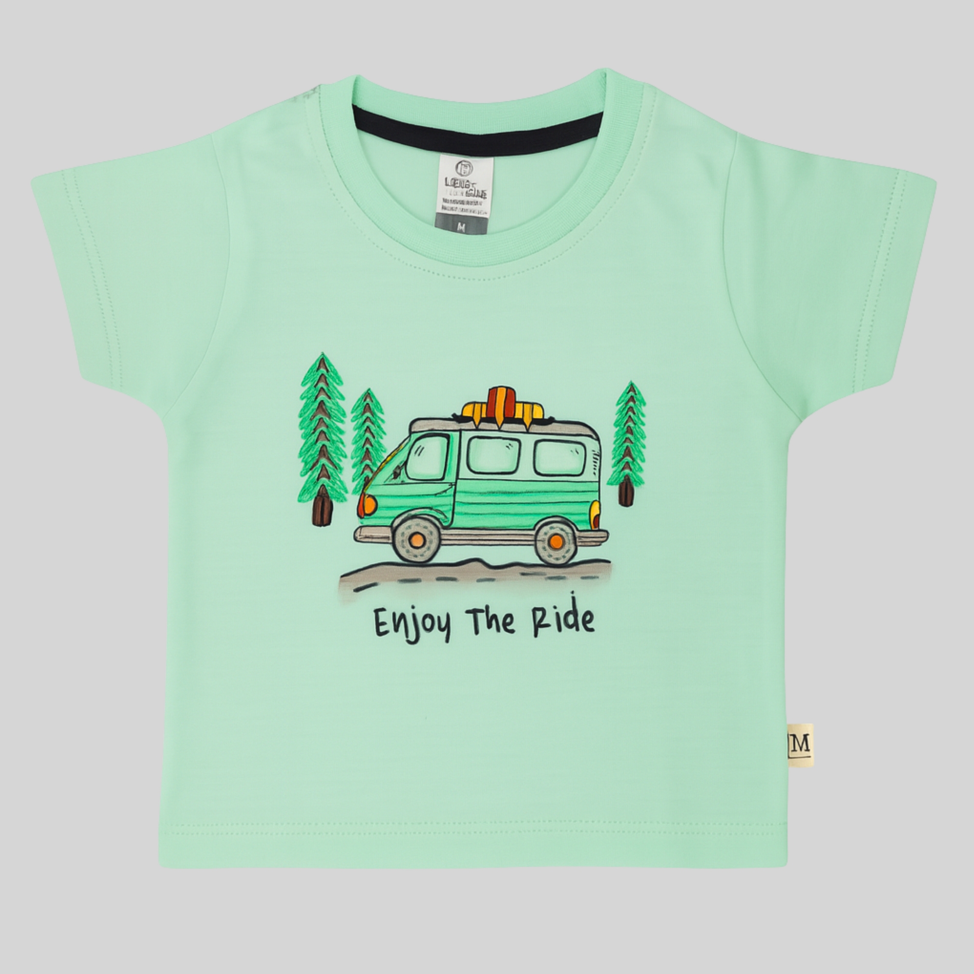 Mint Green "Enjoy the Ride" Printed Cotton T-Shirt for Girls