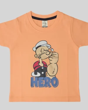 Orange Popeye "Hero" Printed Cotton T-Shirt for Boys