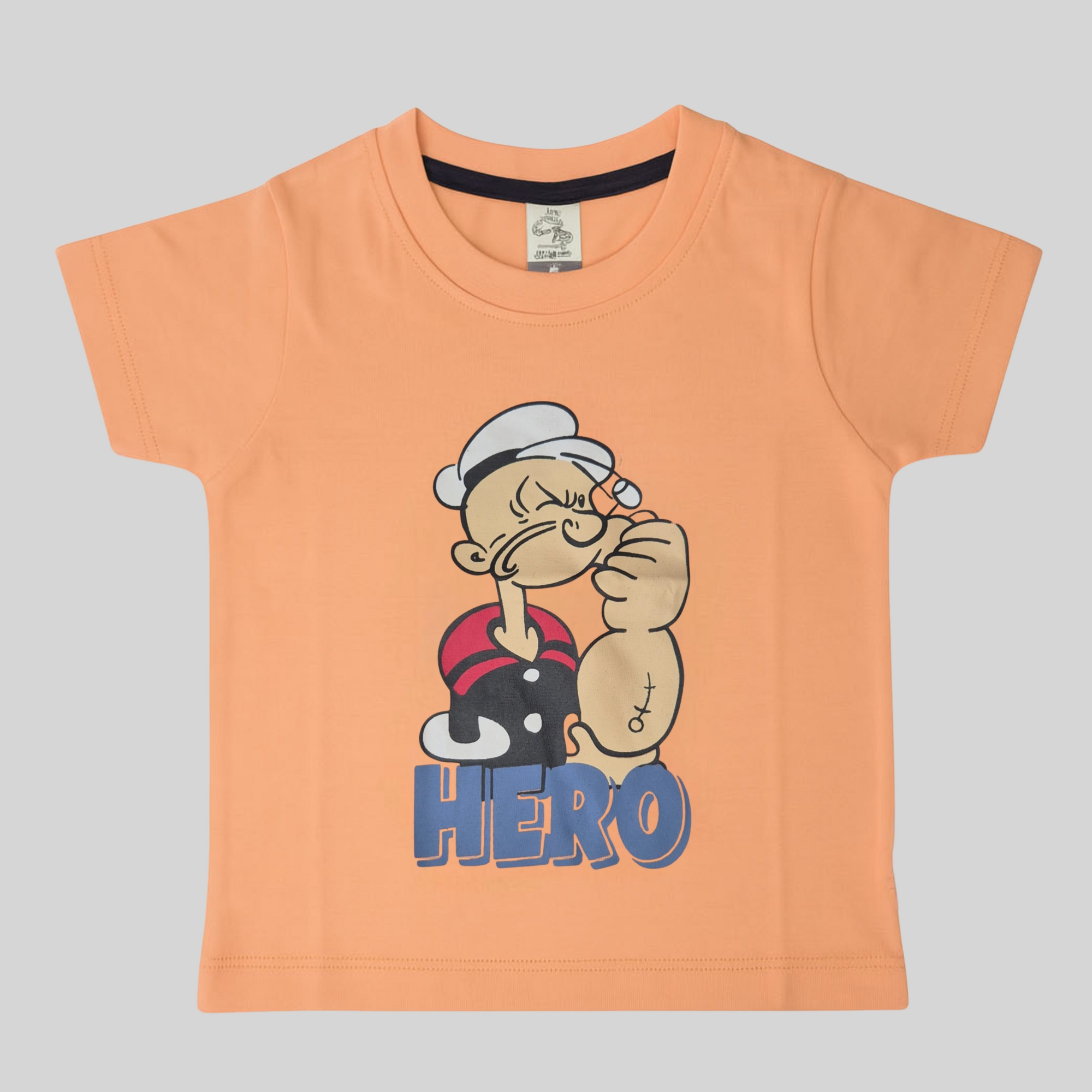 Orange Popeye "Hero" Printed Cotton T-Shirt for Boys