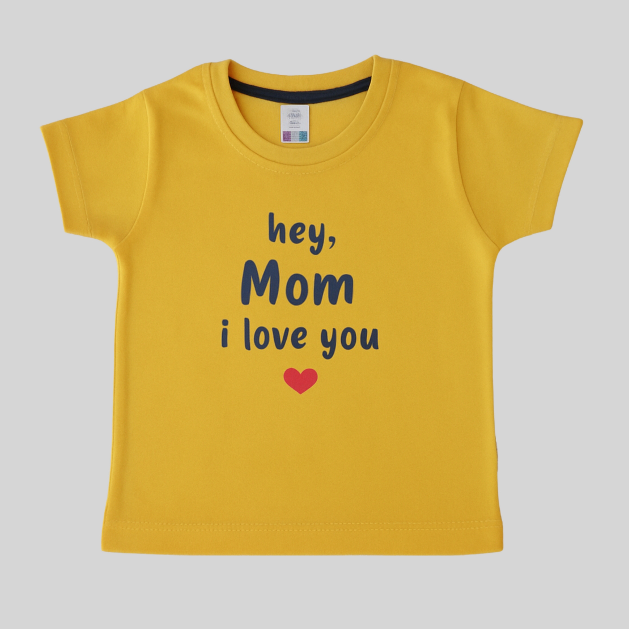 Yellow "Hey Mom I Love You" Printed Cotton T-Shirt for Girls