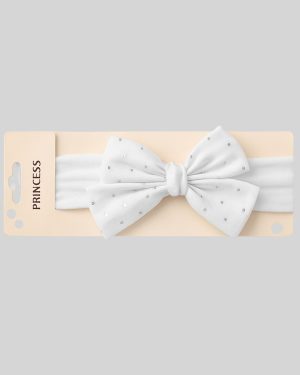 Bow Hairband – With Tiny Stud Details - White