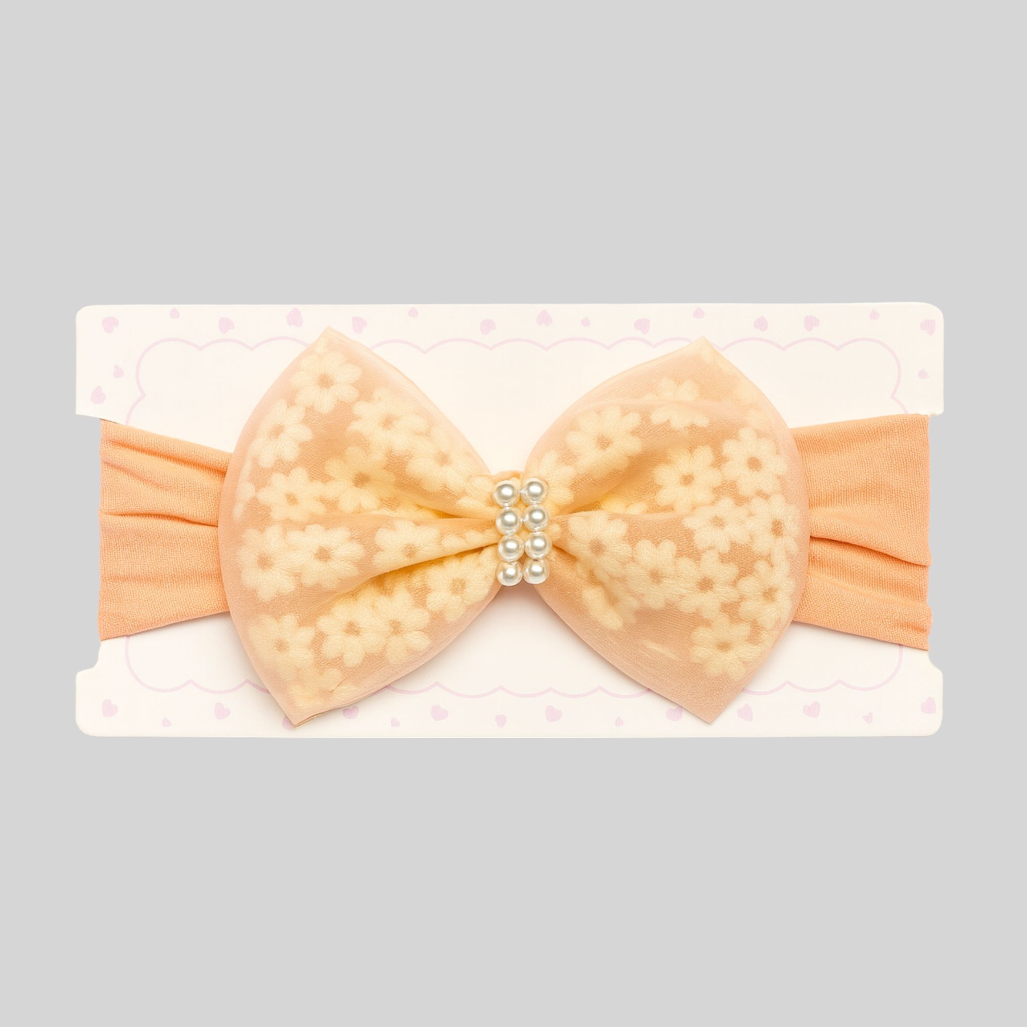 Floral Pearl Bow Hairband – Peach