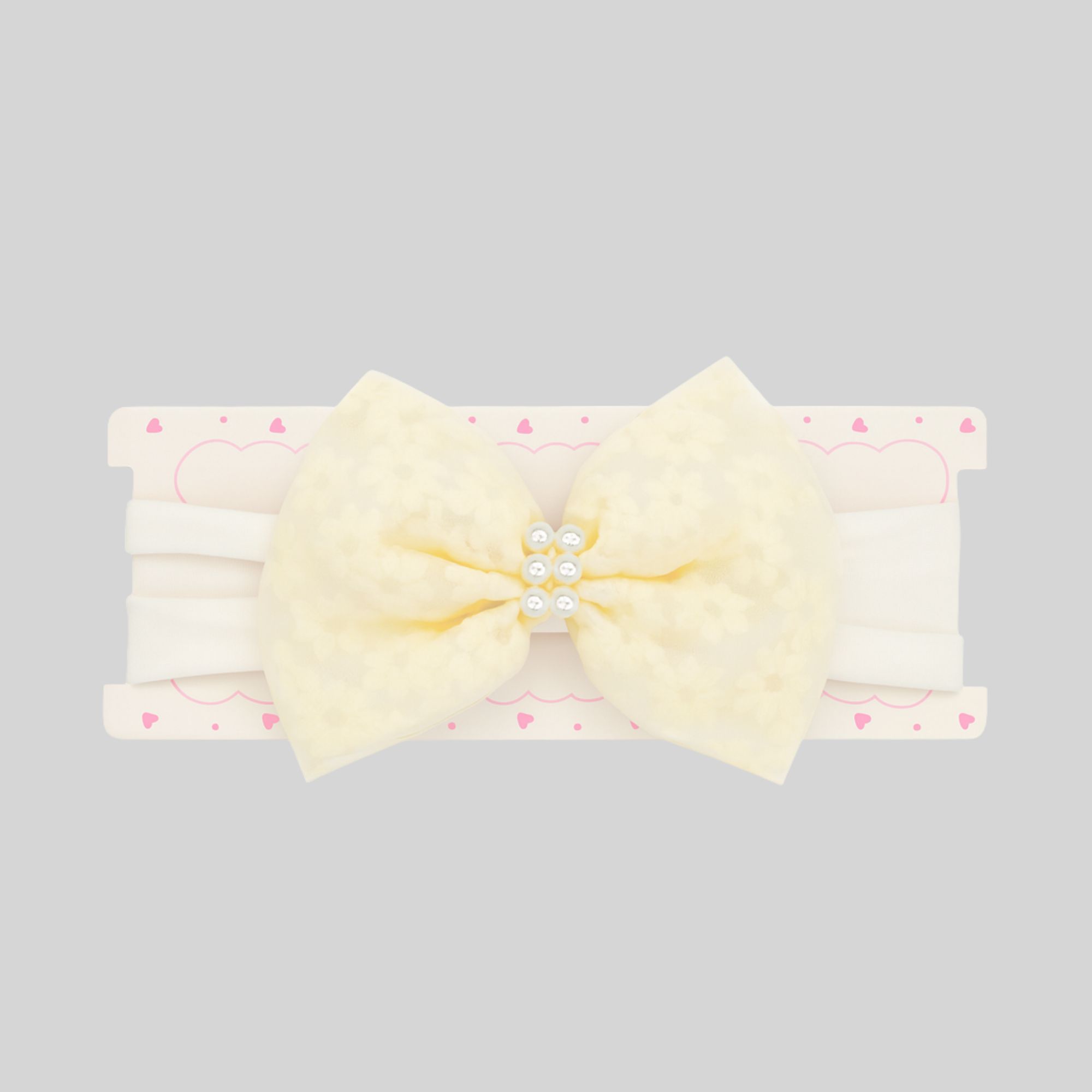 Floral Pearl Bow Hairband – Cream