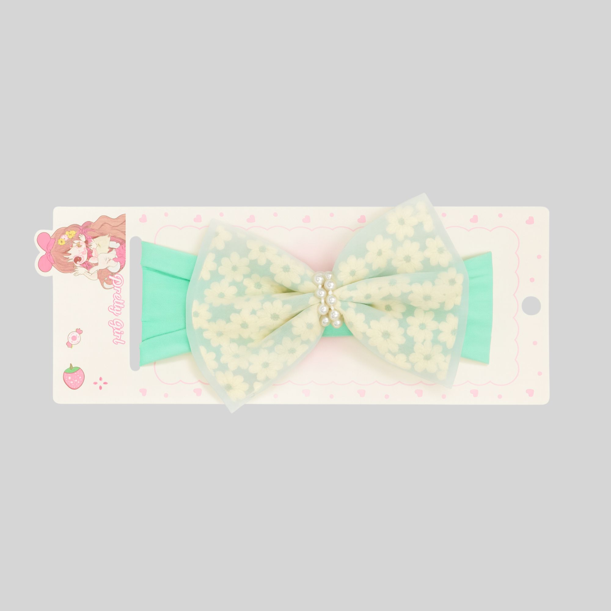 Floral Pearl Bow Hairband – Mint